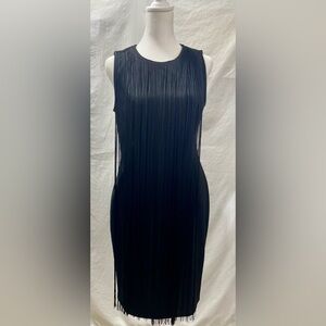 Neiman Marcus Elegant Black Fringe Backless Dress